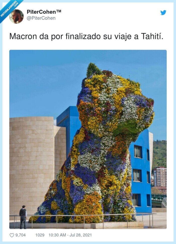 tahití,macron,flores,perro,museo guggeinheim