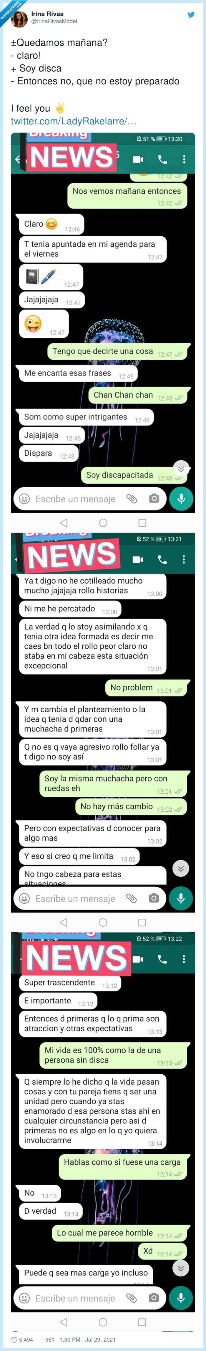 discapacitada,silla de ruedas,ligar,conversación