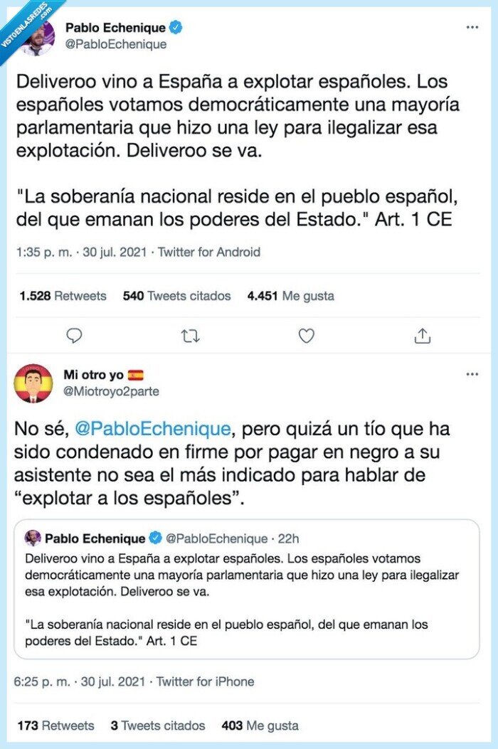 pablo echenique,bufón,deliveroo,explotador