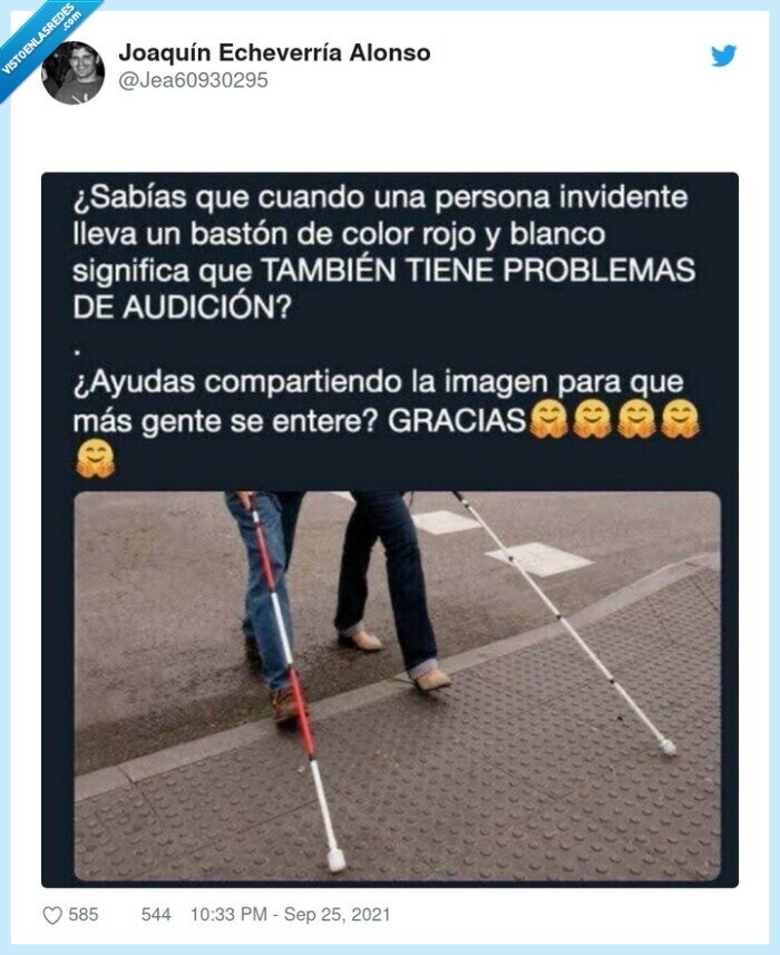 invidentes,sordos,bastón,rojo y blanco