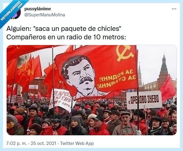chicles,paquete,compañeros,radio,comunismo