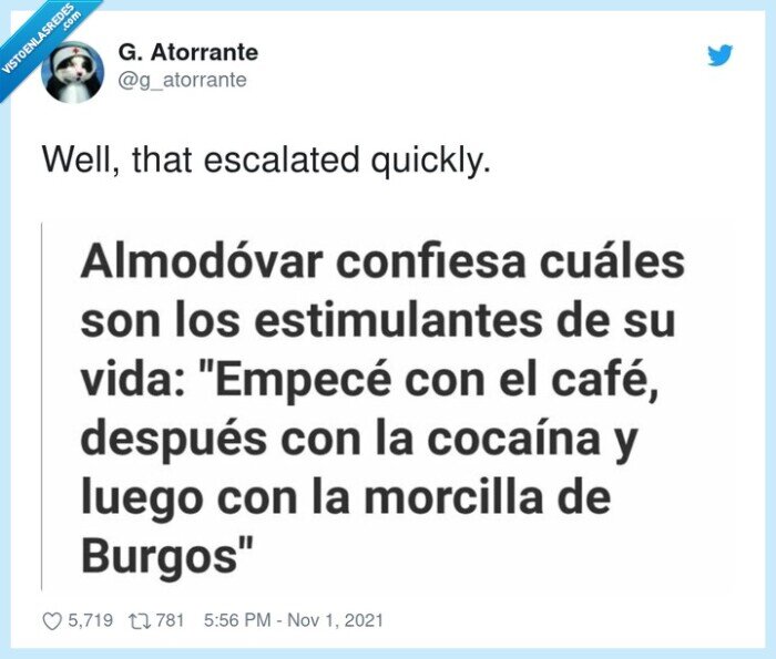 cafe,coca,morcilla de burgos,almodovar