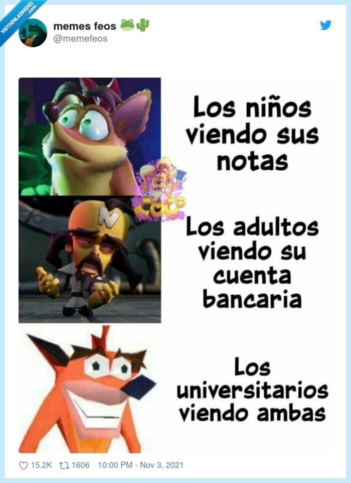 crash bandicoot,universitarios,cuenta bancaria,notas