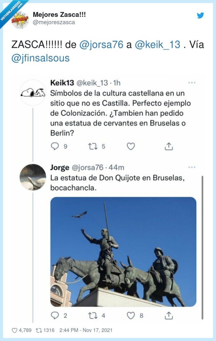 zasca,cervantes,estatua,bruselas,don quijote