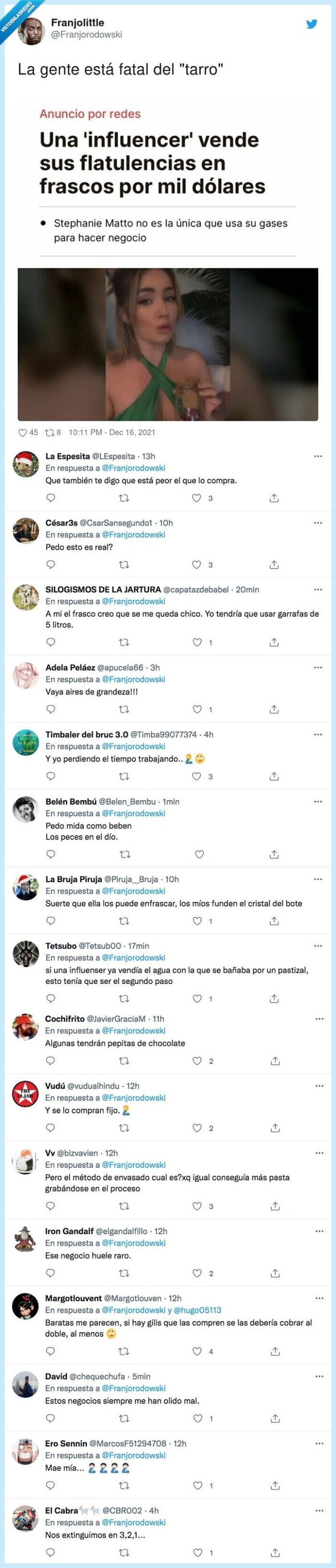 influencer,flatulencias,pedos,vender,frascos