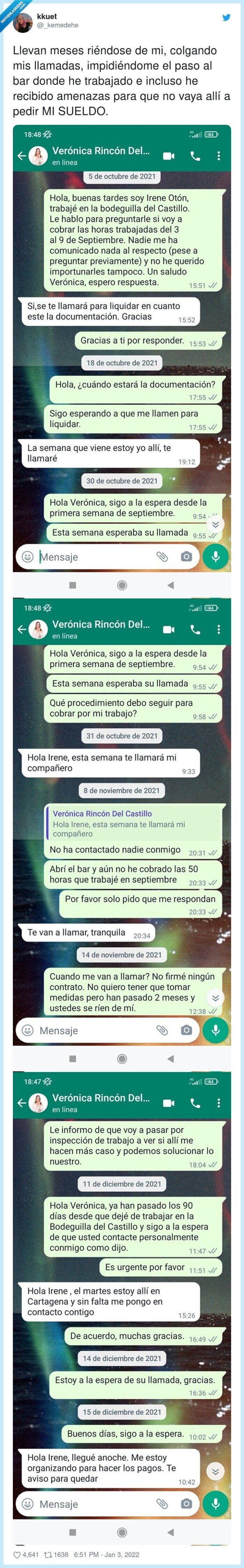 trabajo,riéndose,llamadas,amenazas,dinero,pagar,restaurante