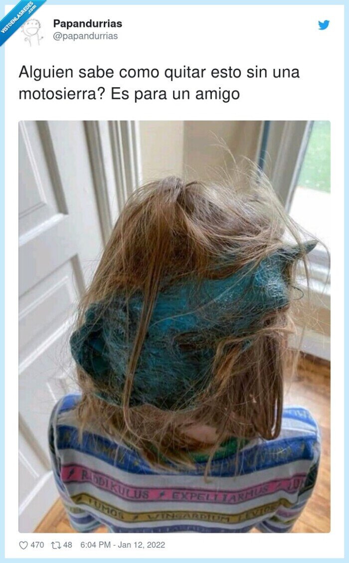 motosierra,chicle,pelo,enredo,liada,quitar,amigo
