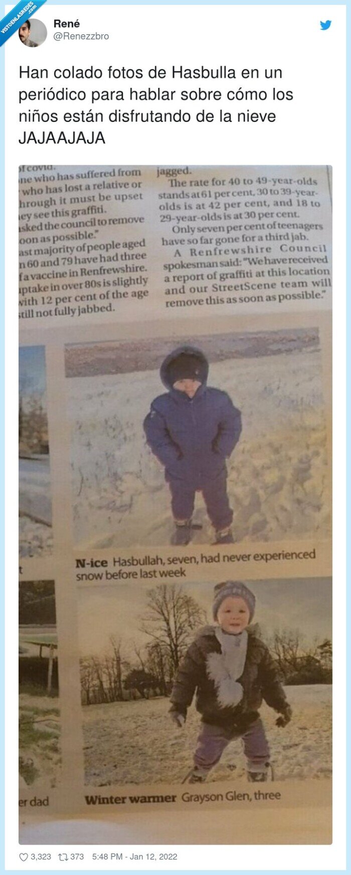 nieve,periódico,hasbulla,colado,niños