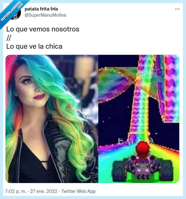 arco iris,mario kart,pelo,ver,chica