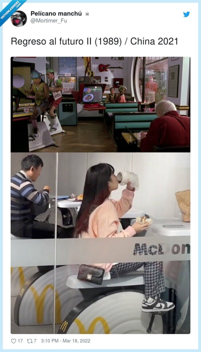 regreso al futuro,(1989),china,2021,comida rápida,bicicletas,mcdonalds