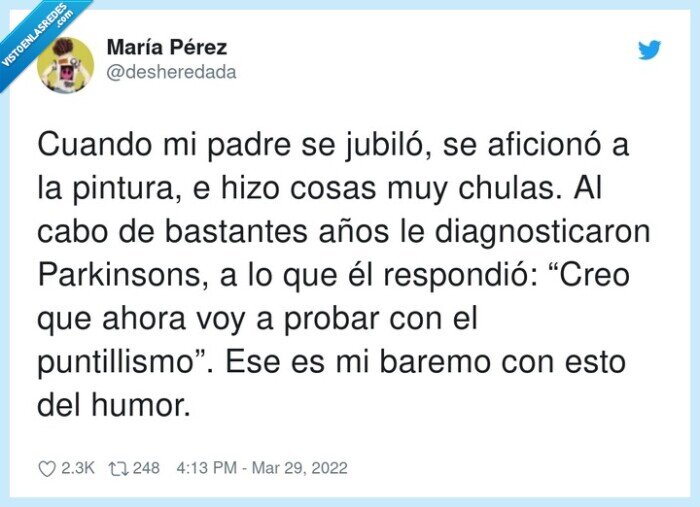 diagnostico,puntillismo,parkinson,padre,sentido del humor
