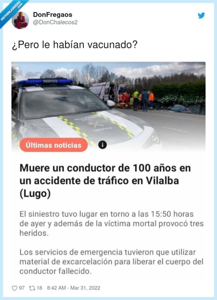 vacunado,conductor,100 años,accidente