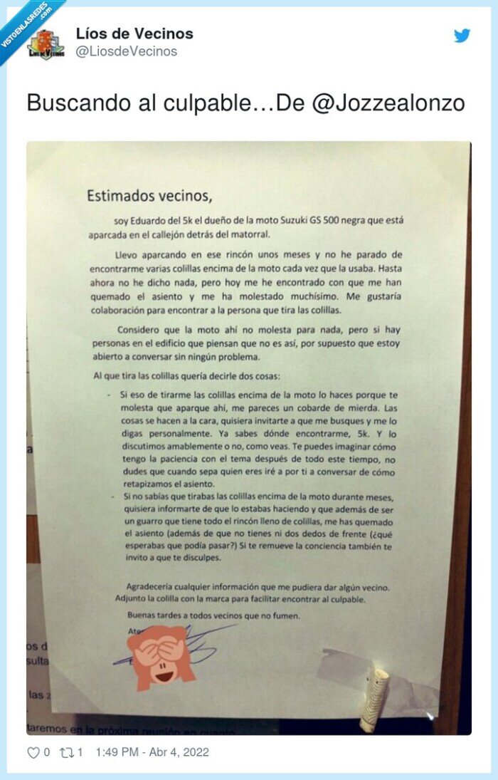 moto,quemar,asiento,colillas,vecinos,guarros