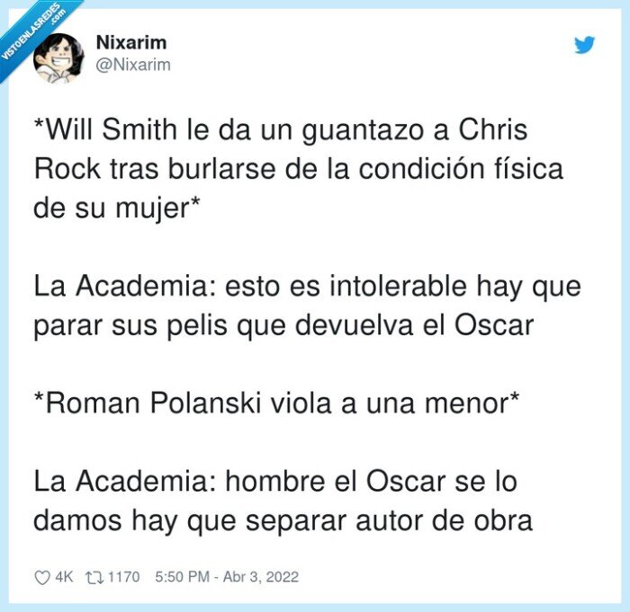 intolerable,condición,guantazo,polanski,burlarse,will smith,oscars