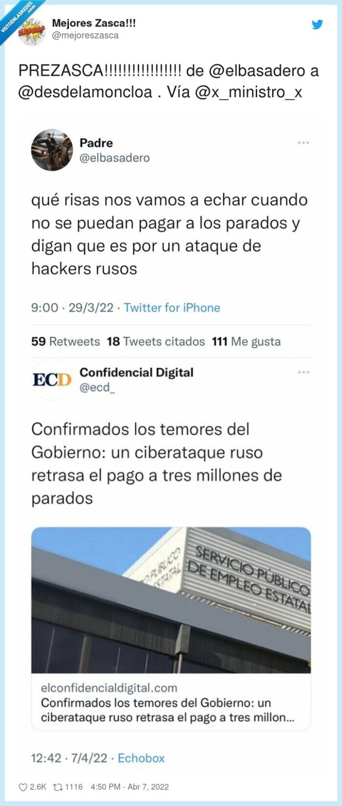 zasca,prezasca,excusas,desempleo,ciberataque