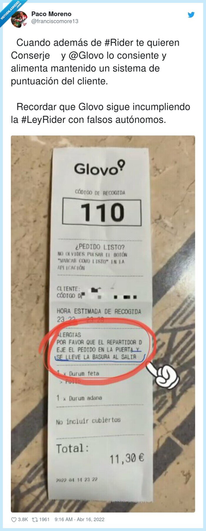 glovo,pedir,basura,bajar,ayudar