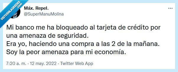 banco,bloquear,tarjeta,crédito,compra,madrugada,economía