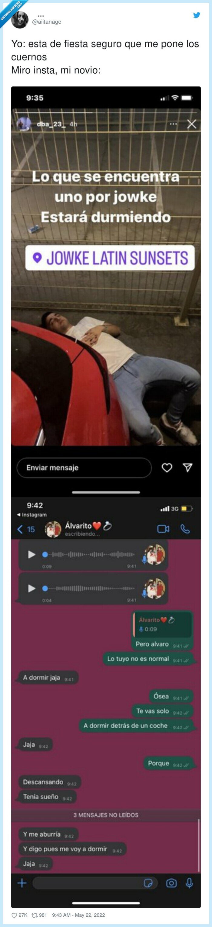 cuernos,fiesta,seguro,insta,novio,dormido,suelo