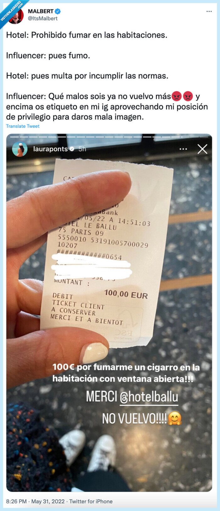 laura ponts,fumar,multa,hotel