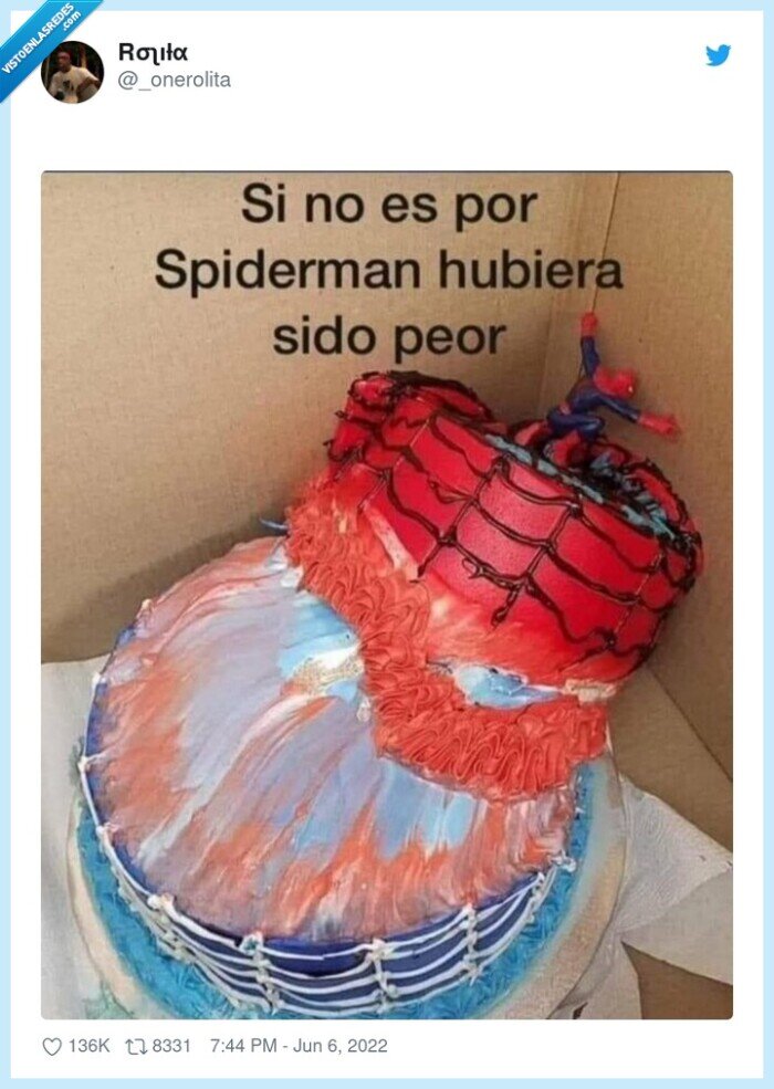 spiderman,tarta,frenar,deshecha