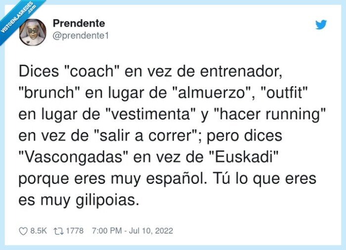 entrenador,vascongadas,vestimenta,hablar,anglicismos,almuerzo,español