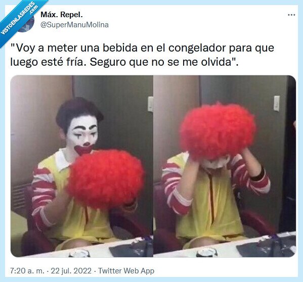 bebida,fría,congelador,olvidar,payaso