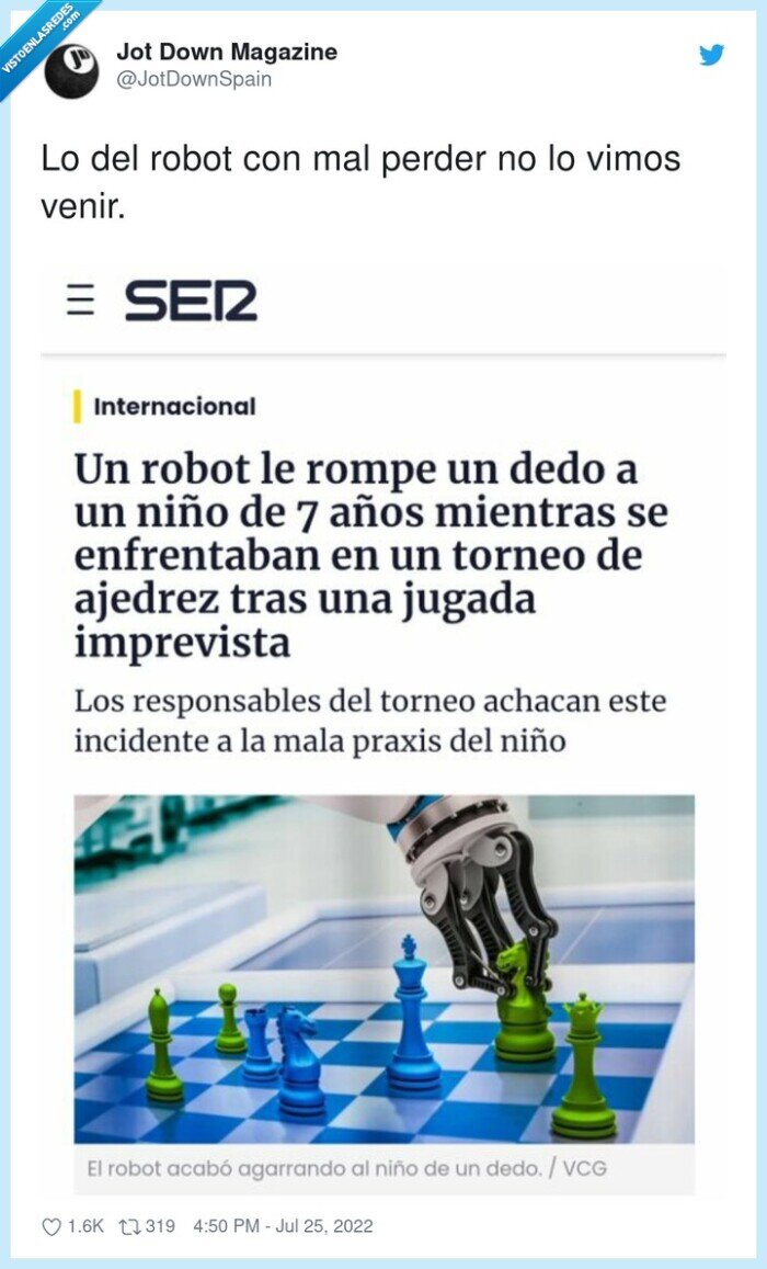 perder,robot,ajedrez,mal perder