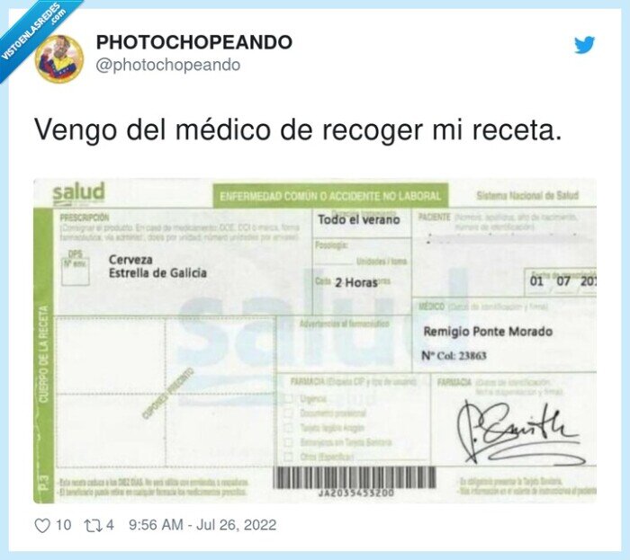 médico,recoger,receta,cerveza