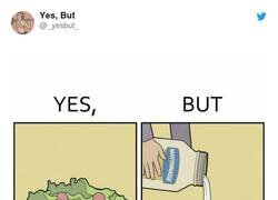 Enlace a No es comida saludable si lleva 2 litros de mayonsa, 3 kg de pollo rebozado y 4 tipos diferentes de queso, por @_yesbut_