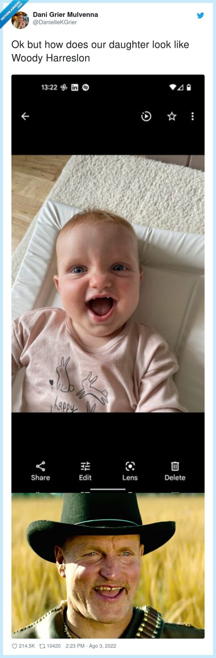 Woody Harrelson,hija,parecido,bebé