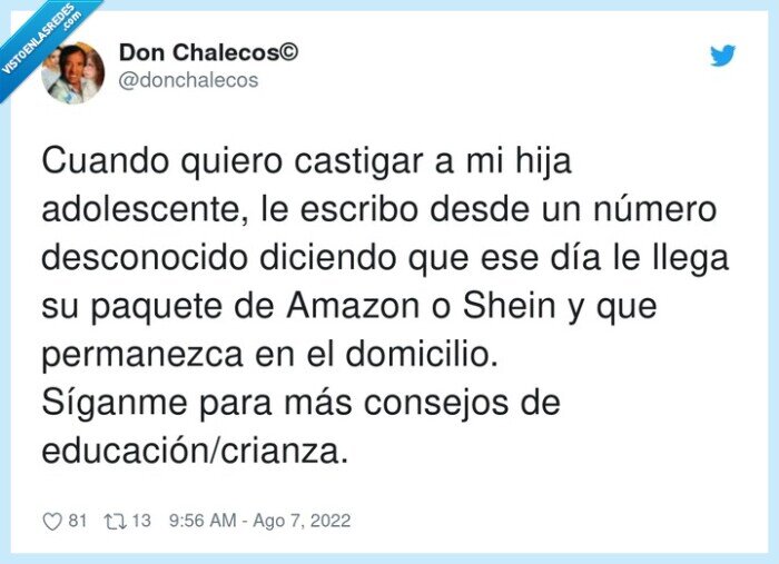 educación/crianza,adolescente,shein,paquete,permanezca,domicilio,castigar