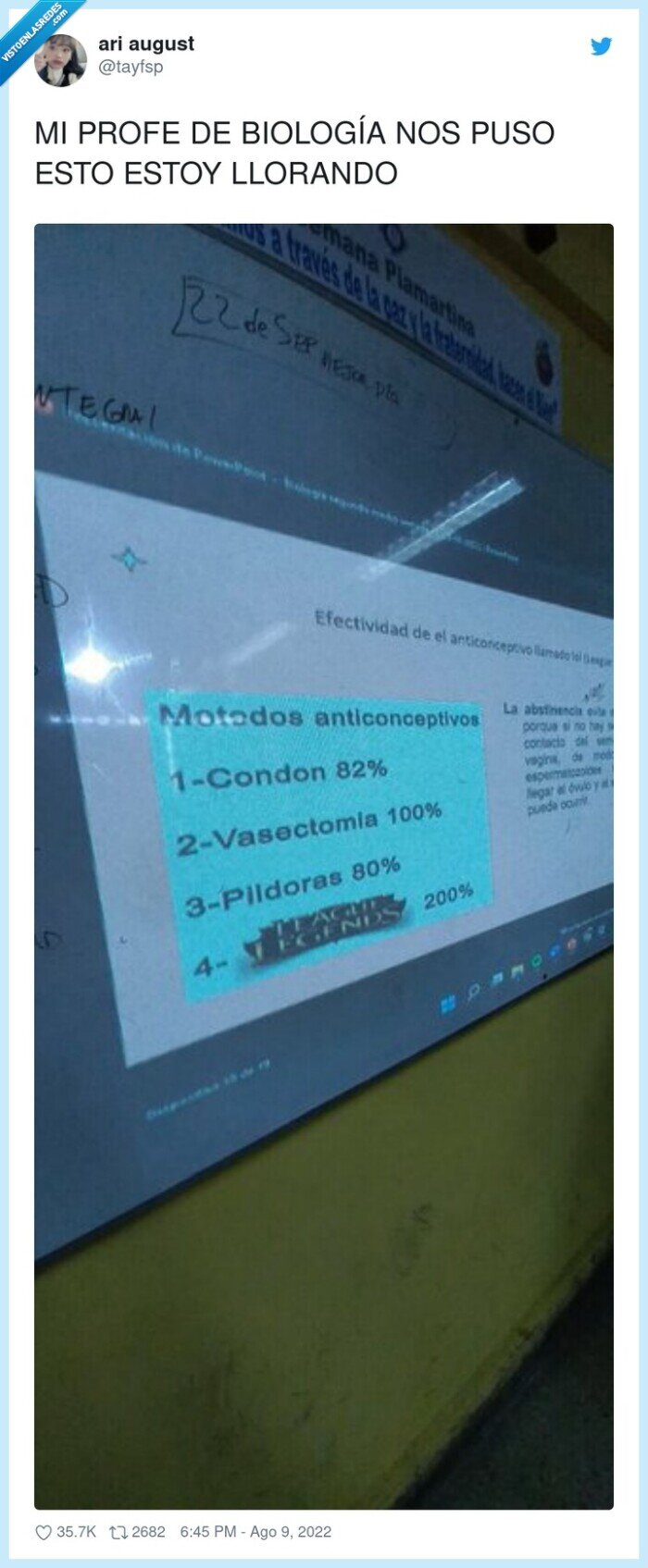 biología,llorar,profe,lol,anticonceptivos