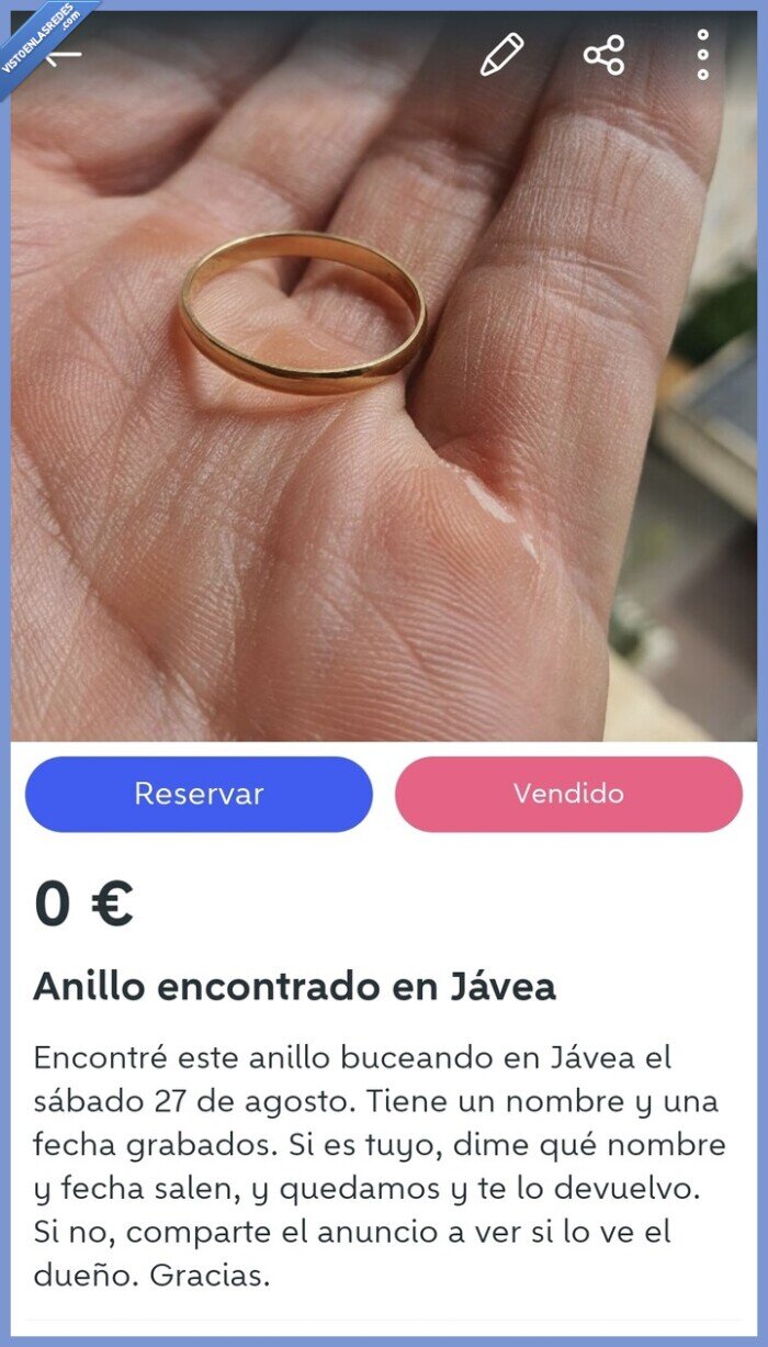 Anillo,perdido,buceo,wallapop