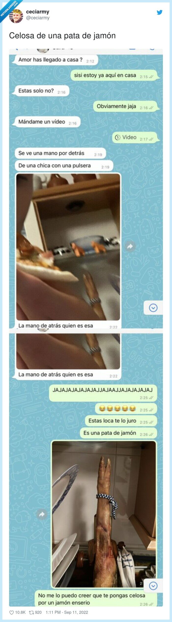 pata,jamon,celos,novia,conversación