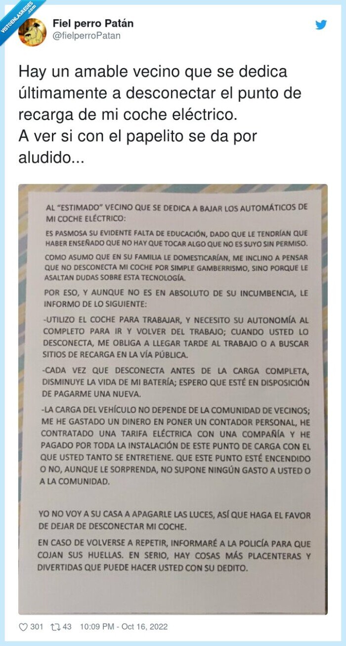 últimamente,desconectar,eléctrico,papelito,recarga,nota,vecinos