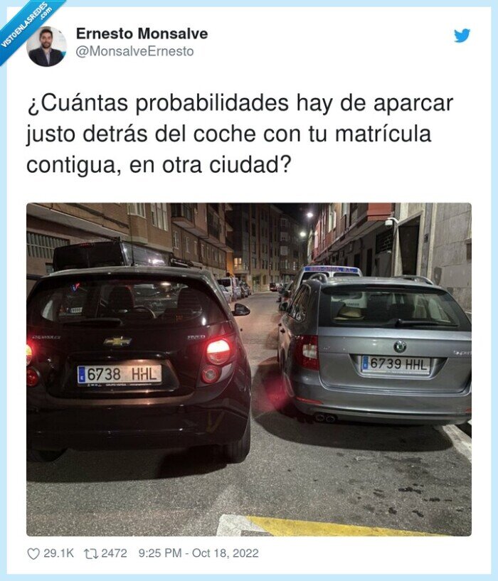 probabilidades,matrícula,contigua,aparcar,detrás