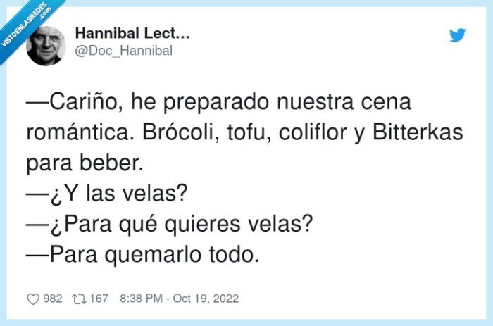 cena romántica,brócoli,bitterkas,asco,veganos,cariño,quemarlo