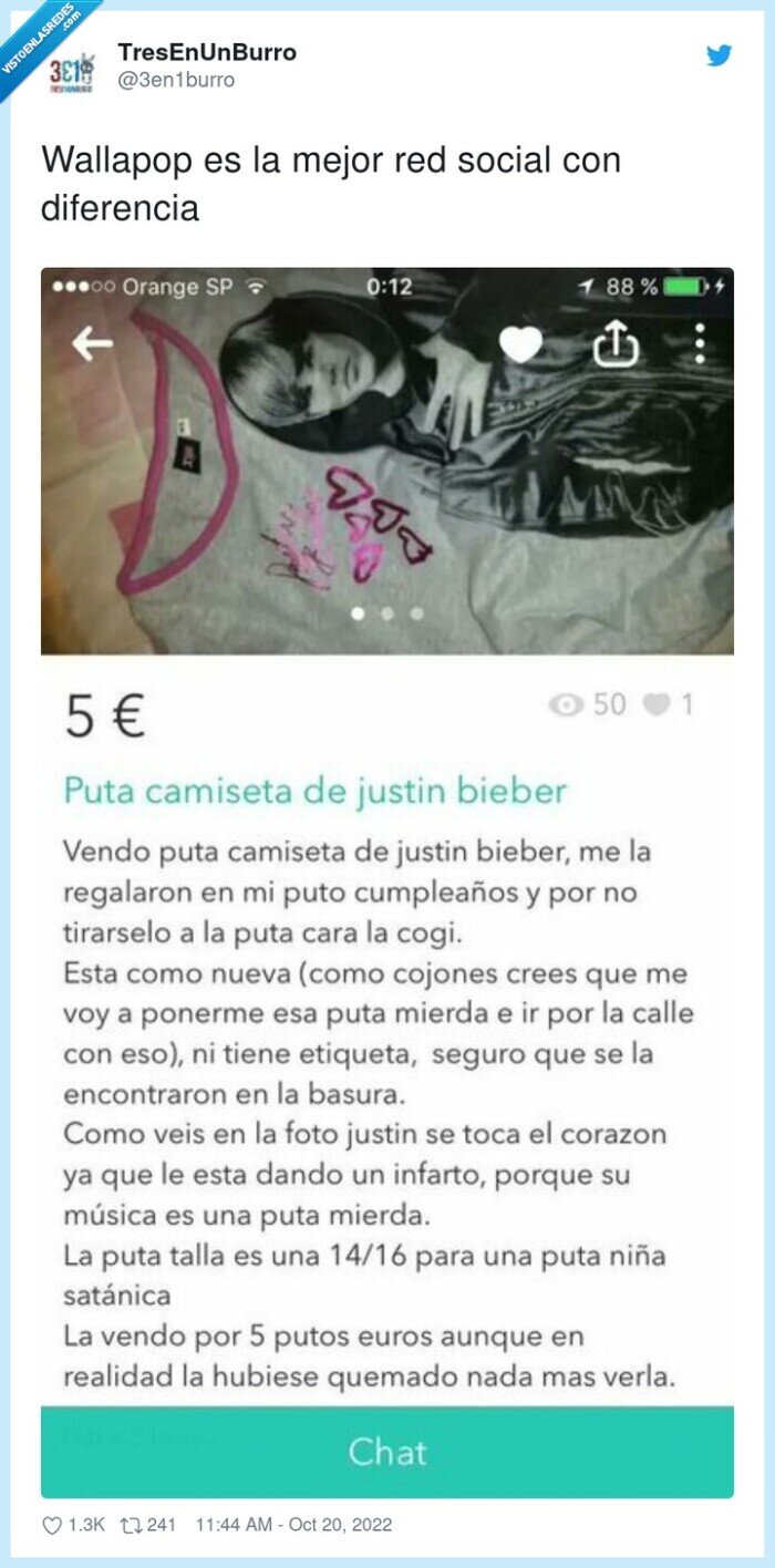 diferencia,wallapop,venta,camiseta,justin bieber