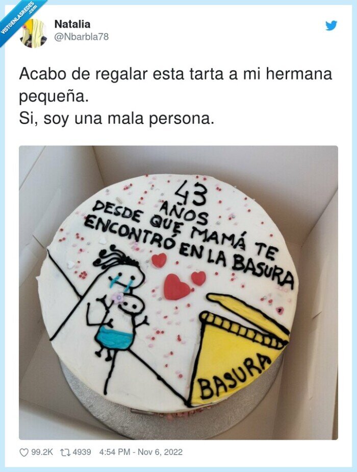 pequeña,regalar,hermana,basura,tarta