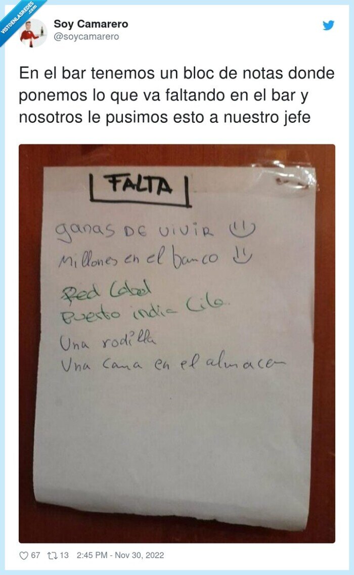 tabla,cosas que faltan,bar,camareros