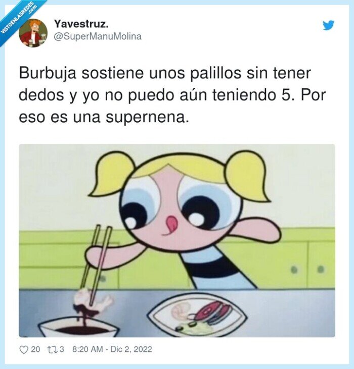 supernena,sostiene,palillos,burbuja