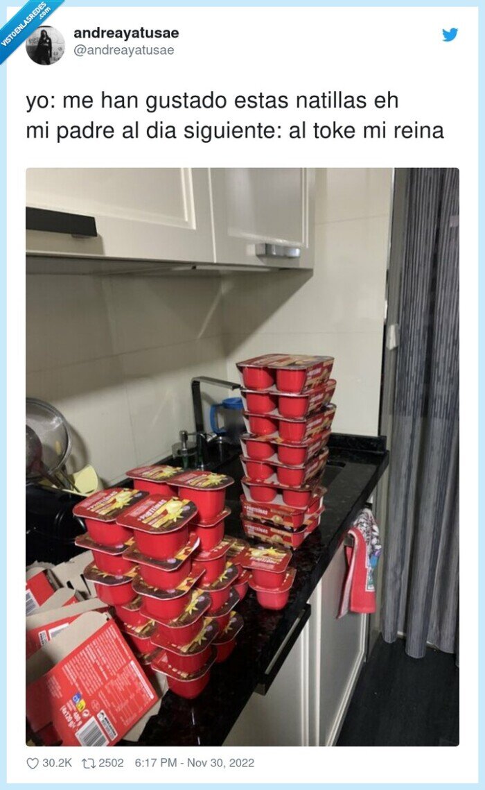 comprar,natillas,gustar,padre,reina