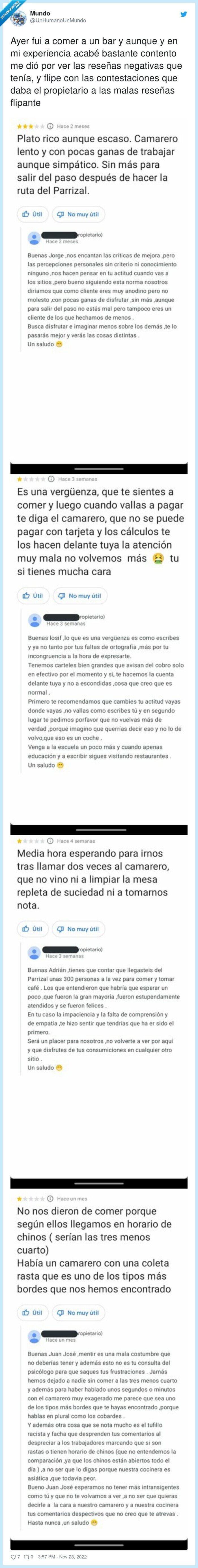 contestaciones,propietario,restaurante,negativas,reseñas