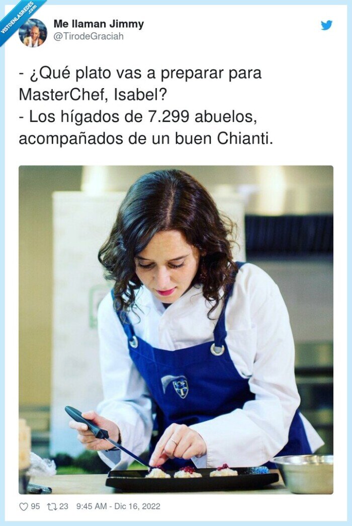 comida,isabel diaz ayuso,master chef,preparar,hígados,abuelos,chianti