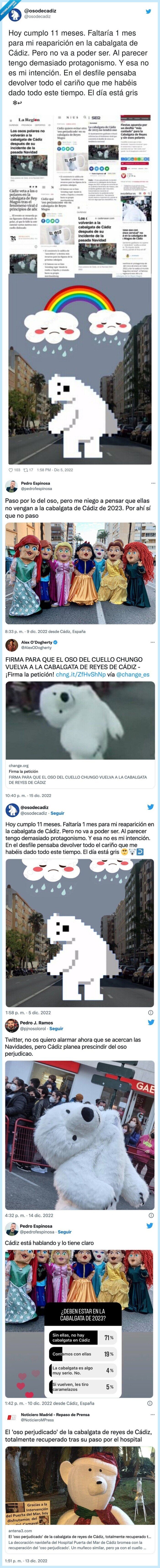 reaparición,protagonismo,intención,cabalgata,cadiz,oso