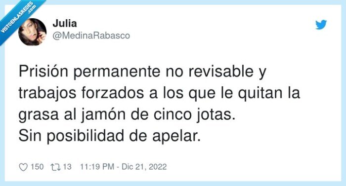 posibilidad,permanente,revisable,prisión,trabajos forzados,grasa,jamon,cinco jotas
