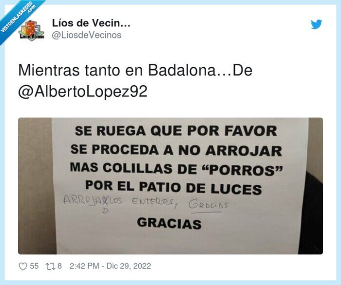 colillas,cartel,vecinos,tirar,patio