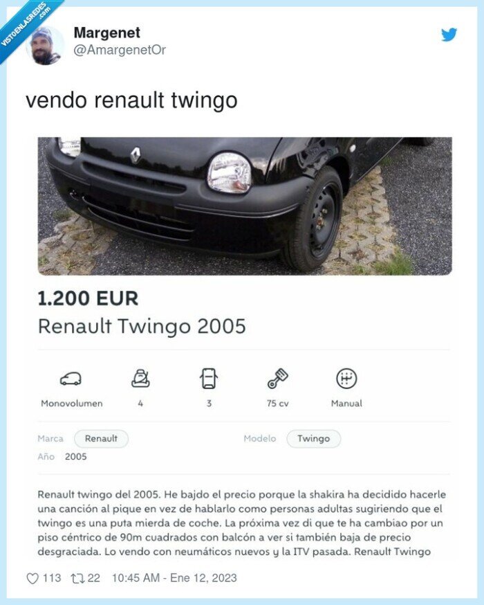 renault,twingo,vender,shakira,bizarrap,canción