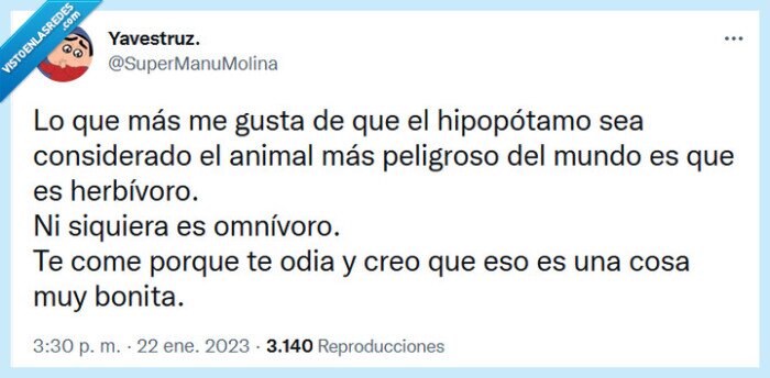 hipopótamo,herbívoro,omnívoro,odiar,peligroso