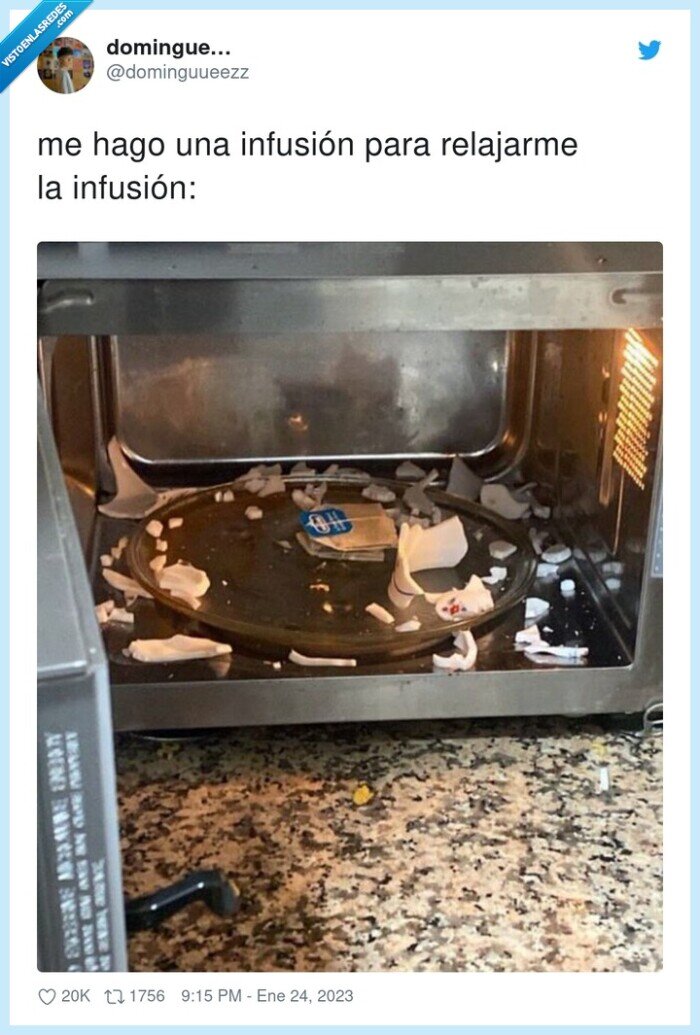 infusión,relajarme,explotar,taza,microondas